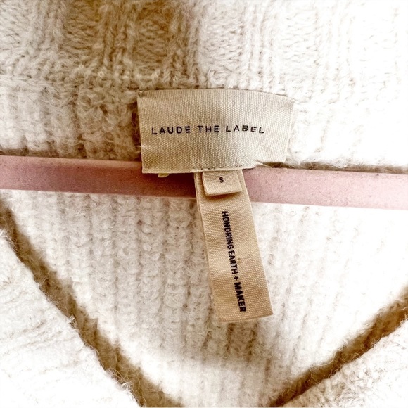 Laude The Label Cream Cardigan Alpaca Cotton Cropped Ribbed Balloon Sleeve Small - Picture 8 of 12